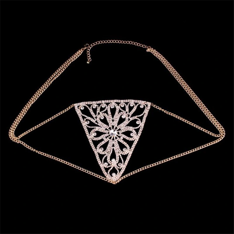 Exaggerated Vacation Triangle Accessories Nightclub Sexy Dance Bikini Accessories Full of Diamond Flower Waist Chain