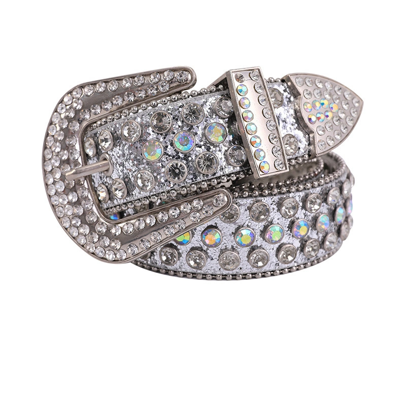 Custom Colorful Diamond Crystal Western Cowgirl Faux Leather Bling Studded Crystal Men Rhinestone Belt